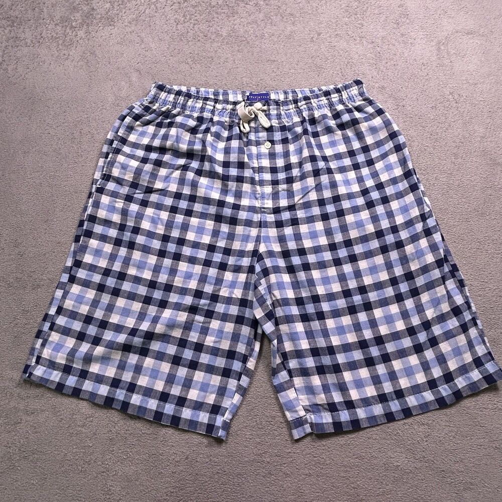 Simply Style Sears Pajama Shorts Mens L Blue Gingham Plaid Lounge